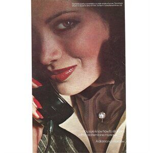 Vintage 1970s De Beers Diamond Jewelry Advertisement Print AD Women on Phone